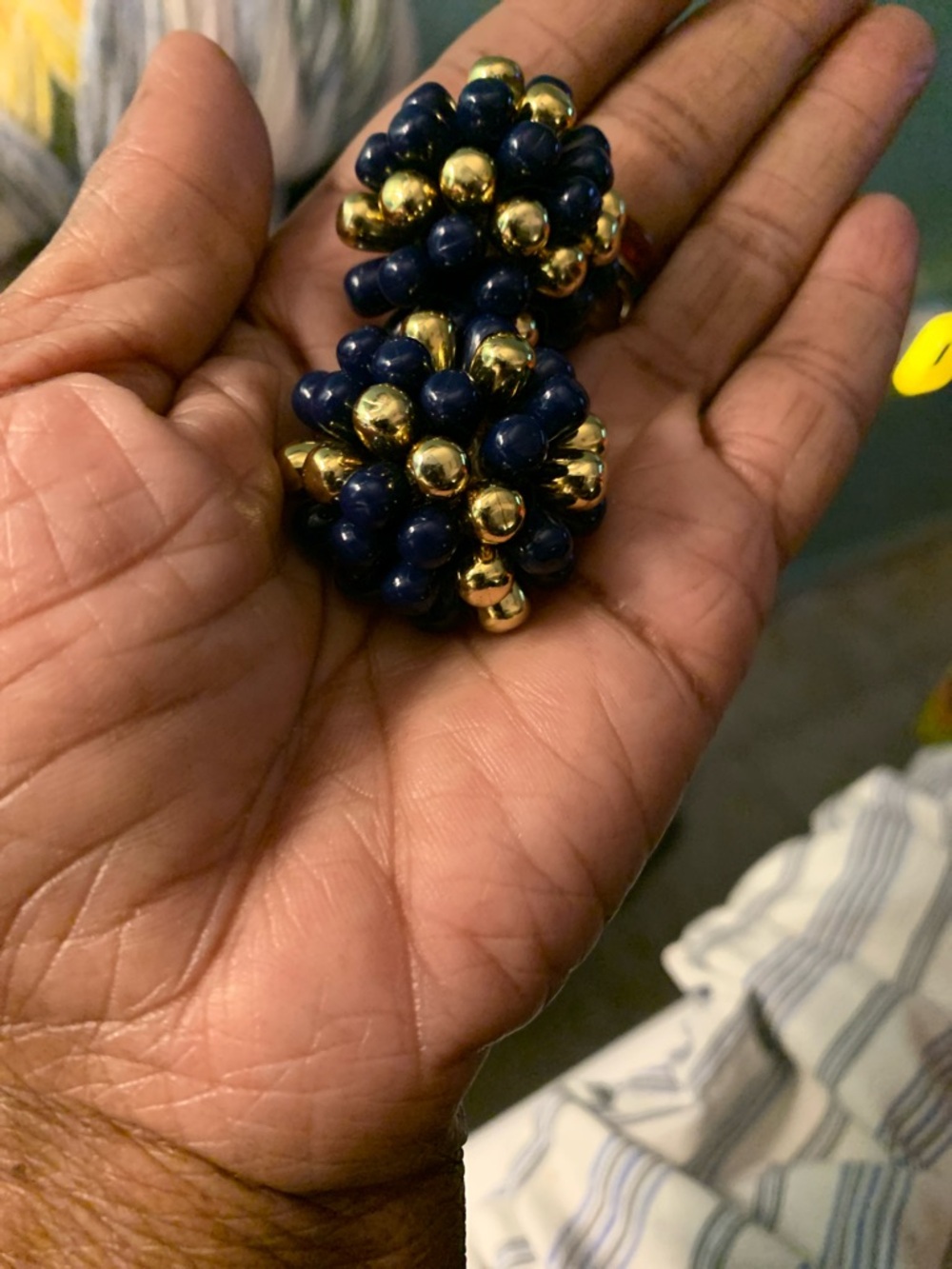 Navy and Gold Cluster Bead Clip -on Earrings
